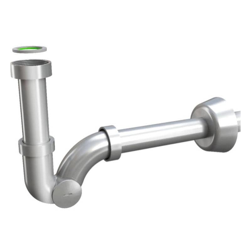 BSSTORE Sifone per Lavabo o Bidet in Ottone, Ghiere e Canotti in Acciaio Inox, Attacco Piletta 1", Scarico Ø 26x250 mm