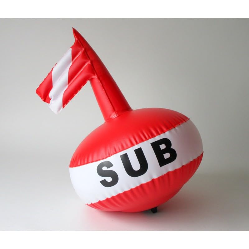 BSSTORE Boa Segna Sub Gonfiabile, 36 cm Diametro, 63 cm Altezza, Bandiera Rossa e Bianca, Marcatore Subacqueo