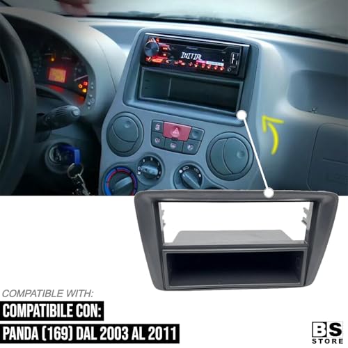 BSSTORE Mascherina 2ISO Adattatore Autoradio Cornice Stereo per Panda (169) dal 2003 al 2011 con Kit Fissaggio - Grigio