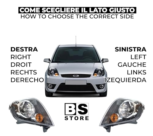 BSSTORE Faro Proiettore Anteriore H4 per F0RD FIESTA Mk5 2006-2008
