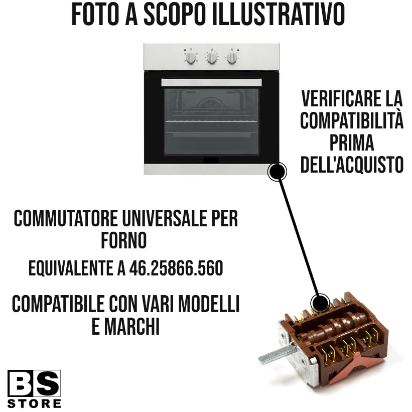 BSSTORE Commutatore Universale Per Forno Equivalente A 46.25866.560 Compatibile Con Vari Marchi E Modelli