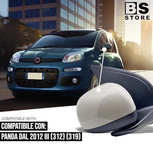 BSSTORE Specchietto Retrovisore Esterno Nero per Panda dal 2012 (312, 319) con Regolazione Manuale e Calotta Da Verniciare