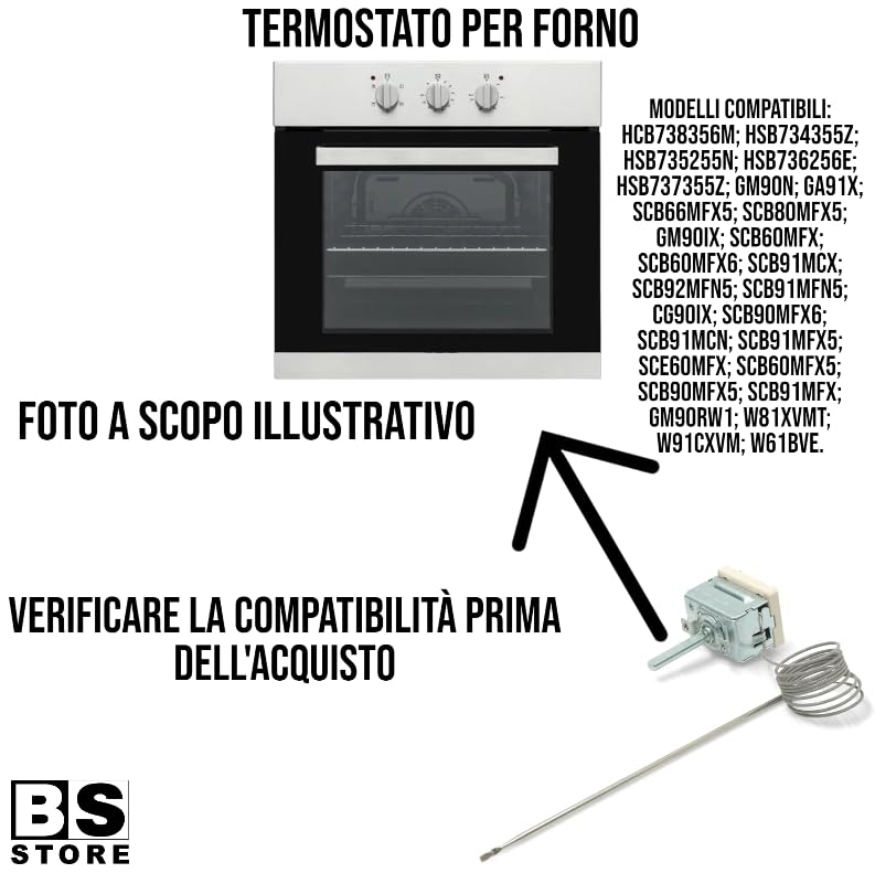 BSSTORE Termostato Forno 50°-298°C Equivalente A 818730616 Compatibile Con Vari Modelli
