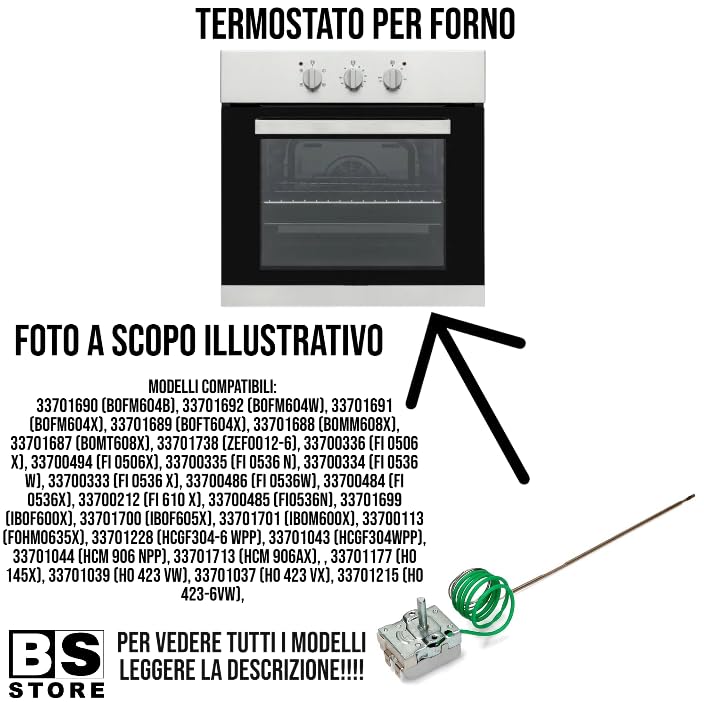 BSSTORE Termostato Forno 35°-270°C Equivalente A 42833529 Compatibile Con Vari Modelli