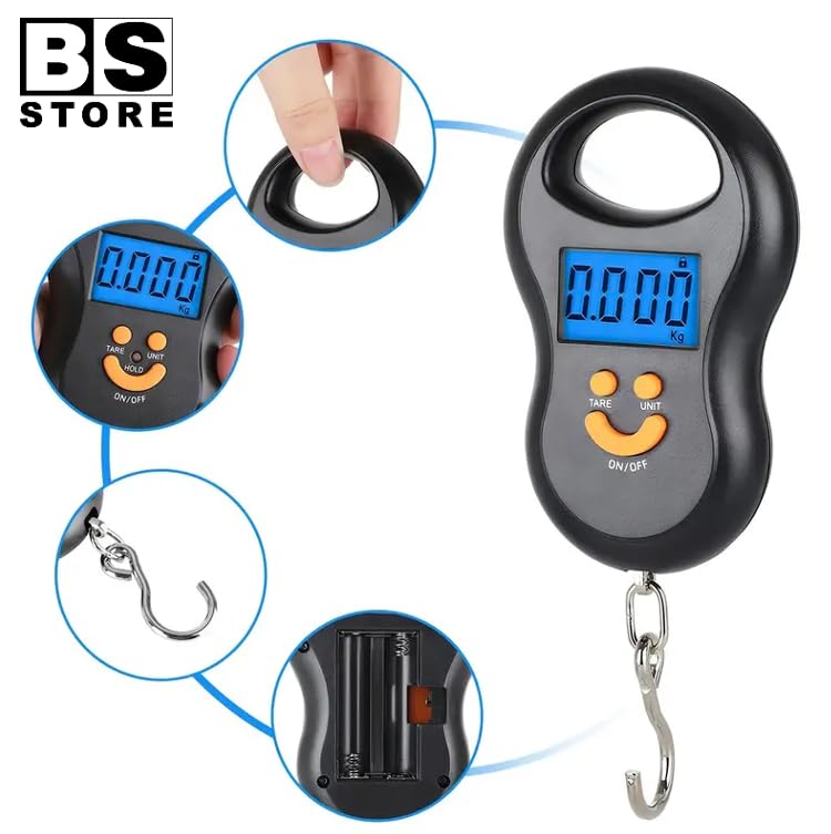 BSSTORE® Bilancia Digitale Portatile Con Schermo LCD E Batterie Incluse Adatta A Valigie,Pesca,Cucina E Molto Altro