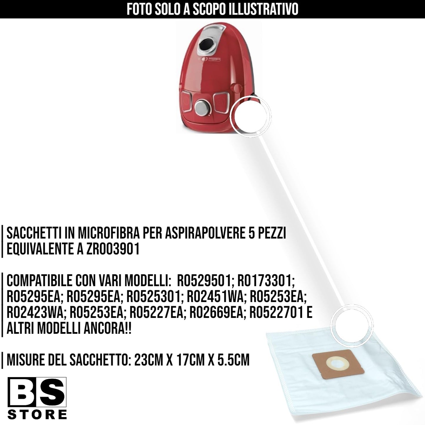 BSSTORE Sacchetto Per Aspirapolvere In Microfibra 5 Pezzi Equivalente A ZR003901 Compatibile Con Vari Modelli