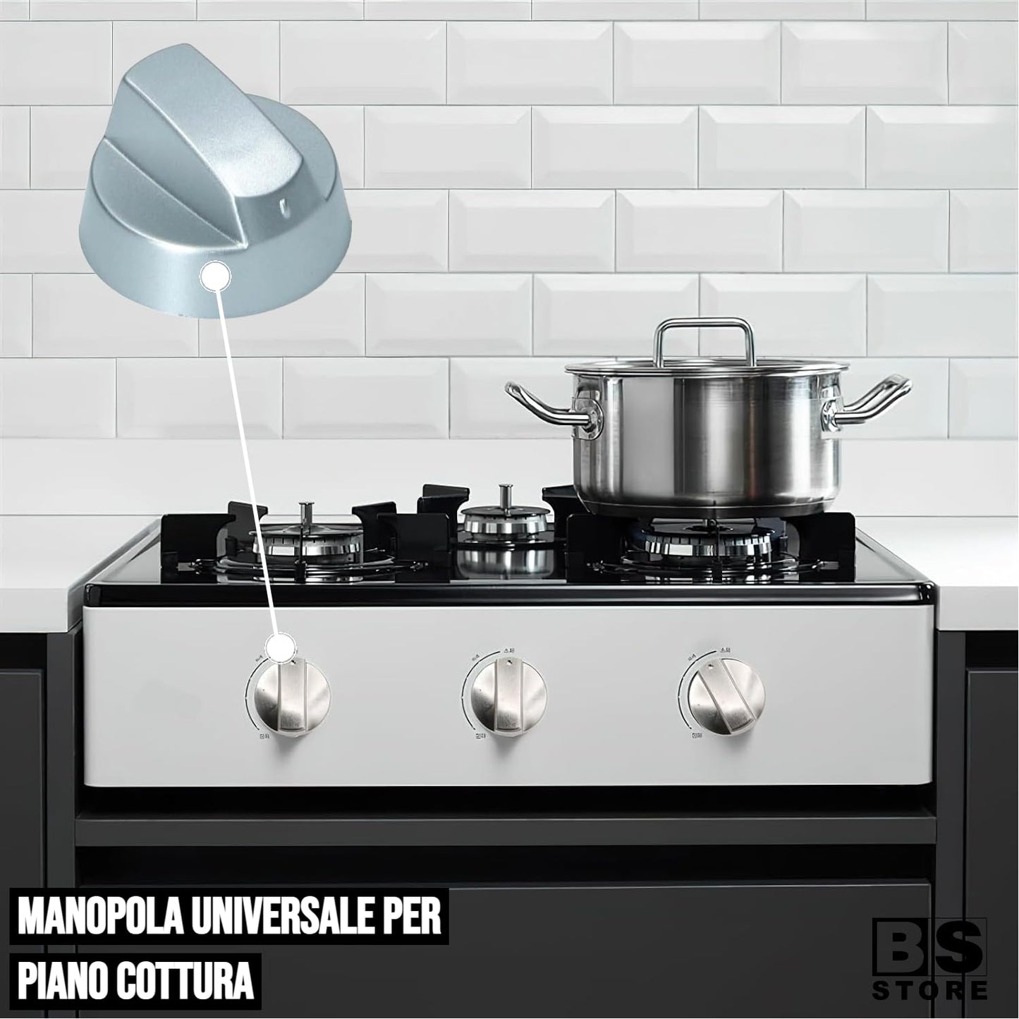 BSSTORE Manopola Forno Argento Universale Con 5 Riduzioni