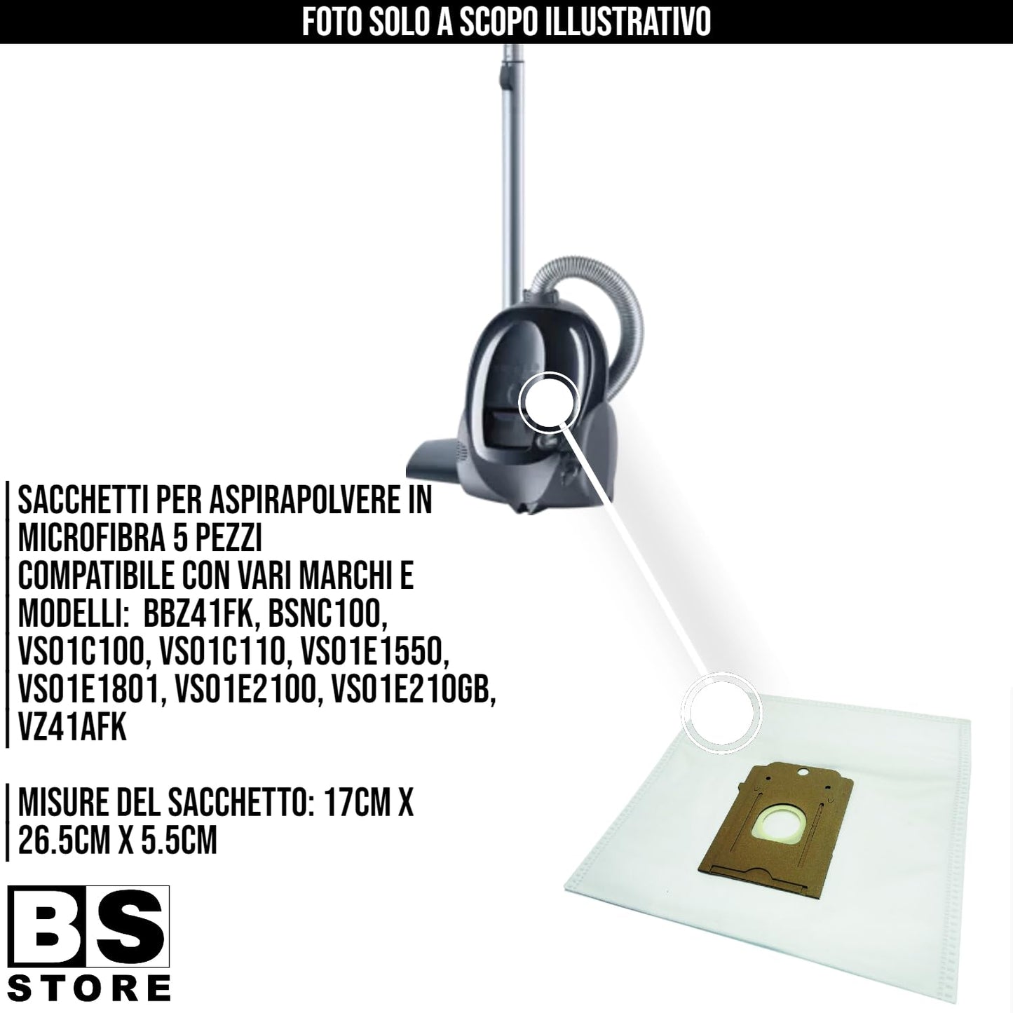 BSSTORE Sacchetti Aspirapolvere Microfibra 5 Strati 5 pezzi Equivalente A 00468265 Compatibile Con Varmi Marchi E Modelli