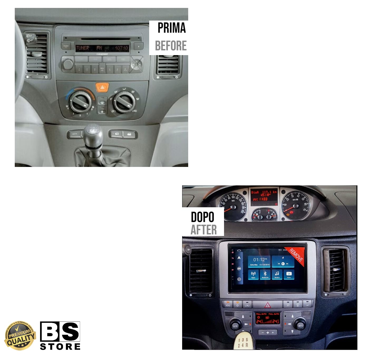 BSSTORE® Mascherina 2DIN Adattatore Autoradio Cornice Stereo Per Idea Dal 2005 Con Kit Fissaggio - Grigio