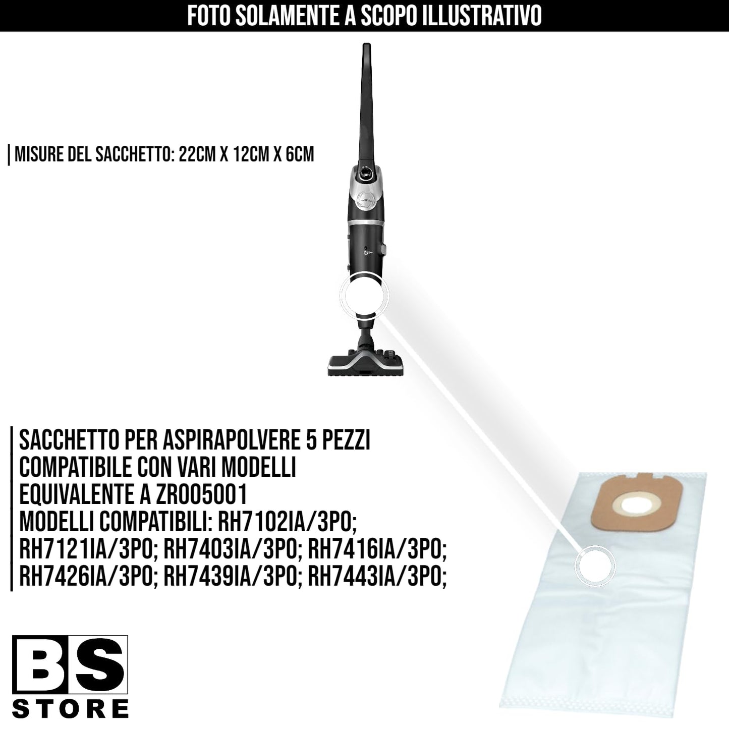 BSSTORE Sacchetto Per Aspirapolvere In Microfibra 5 Pezzi Equivalente A ZR005001 Compatibile Con Vari Marchi E Modelli