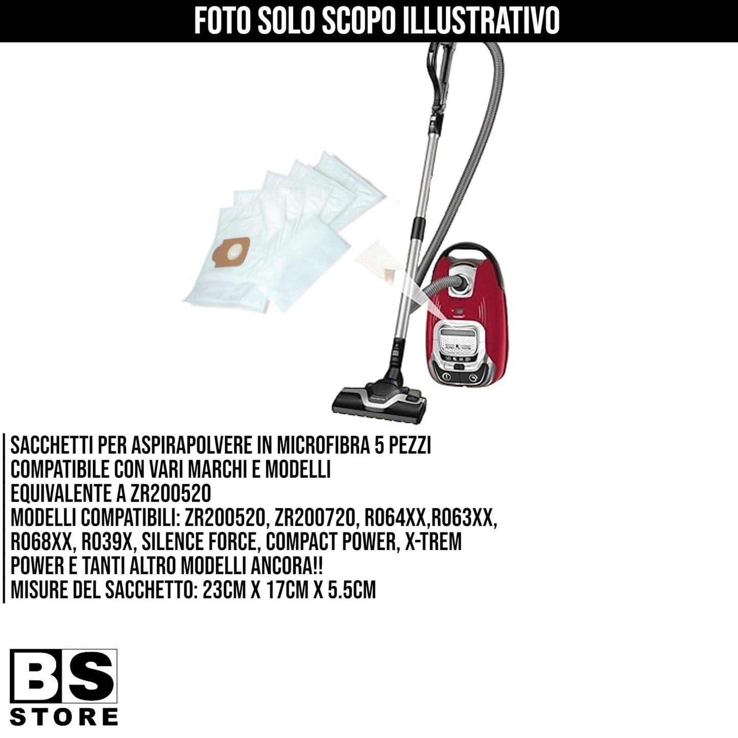 BSSTORE Sacchetto Aspirapolvere In Microfibra 5 pezzi Equivalente A ZR200520 Compatibile Con Vari Marchi E Modelli