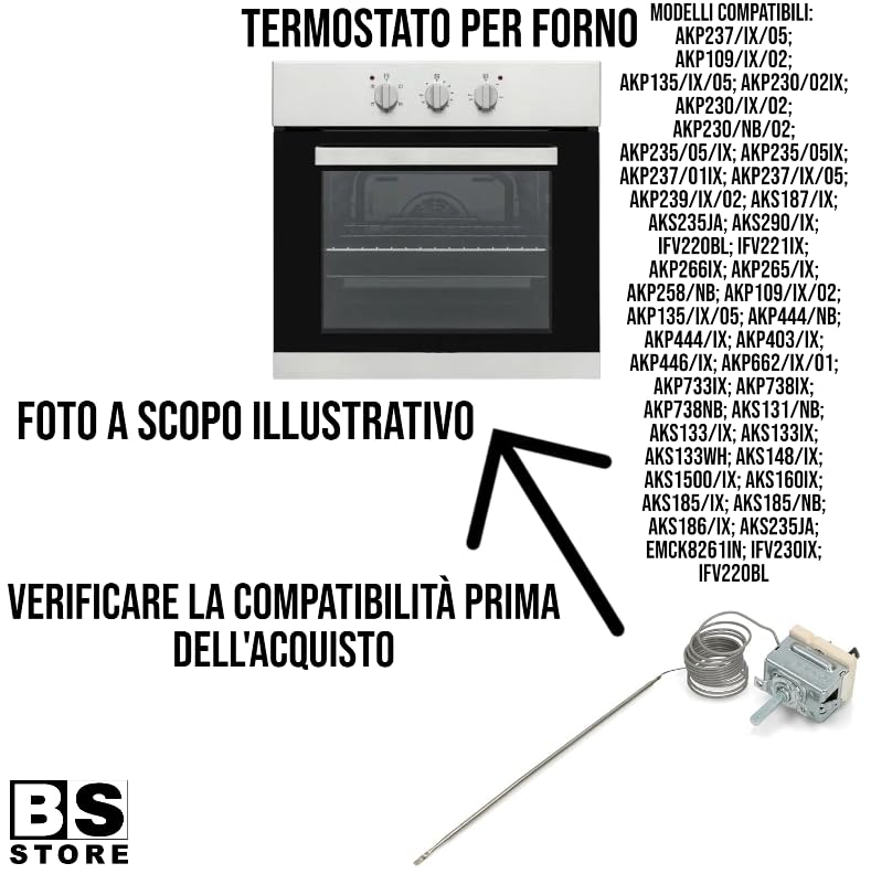 BSSTORE Termostato Forno 278°C Equivalente A 480121100077 Compatibile Con Vari Modelli