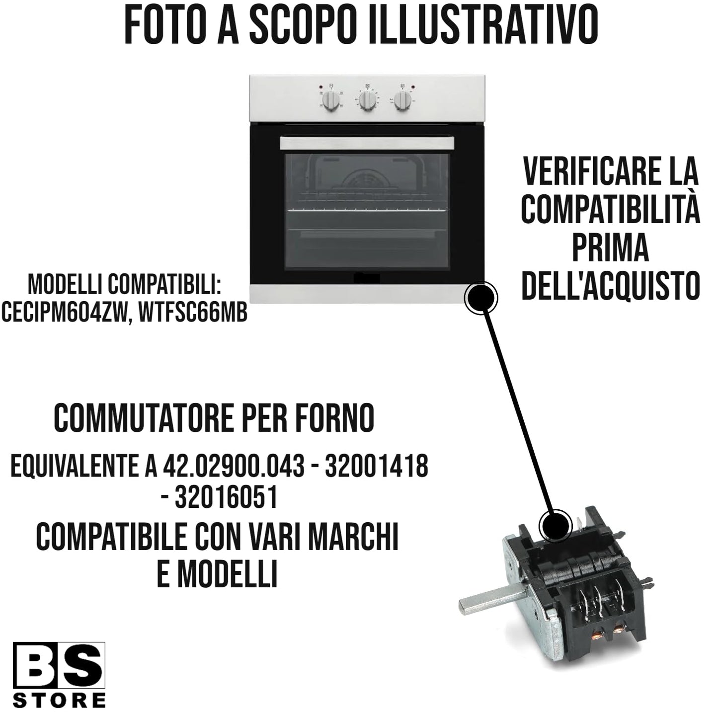 BSSTORE Commutatore Per Forno Equivalente 42.02900.043 Vari Modelli Compatibili