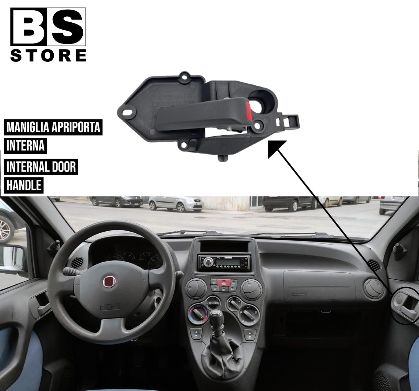 BSSTORE® Maniglia Apriporta Interna Nera Anteriore E Posteriore Compatibile Con Panda 2003-2011