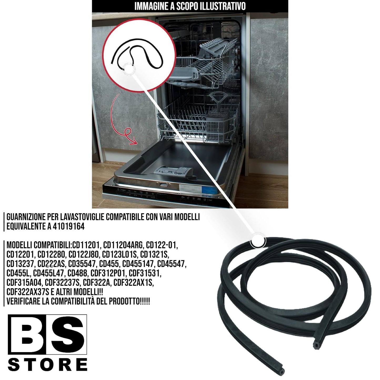 BSSTORE Guarnizione Lavastoviglie Equivalente A 41019164 Compatibile Con Vari Modelli
