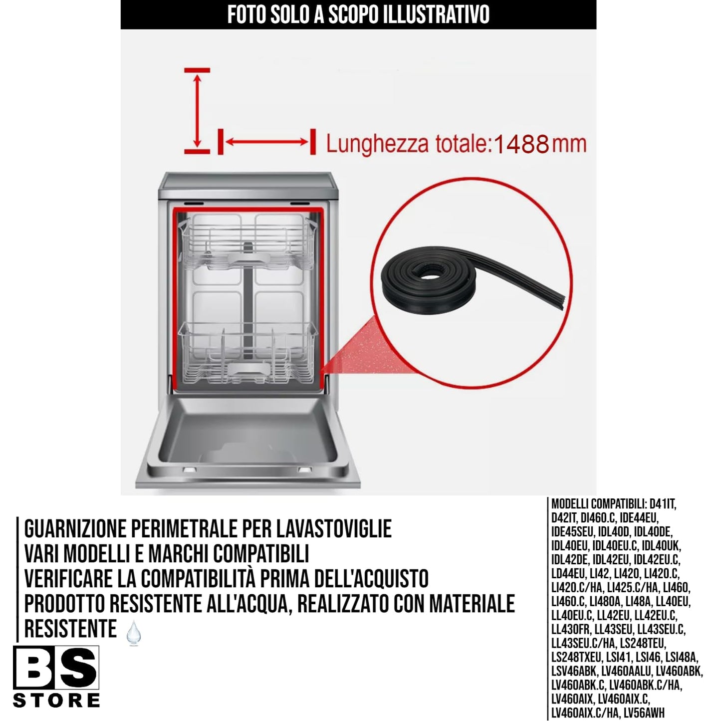 BSSTORE Guarnizione Per Lavastoviglie Equivalente A C00141316 Compatibile Con Vari Marchi E Modelli
