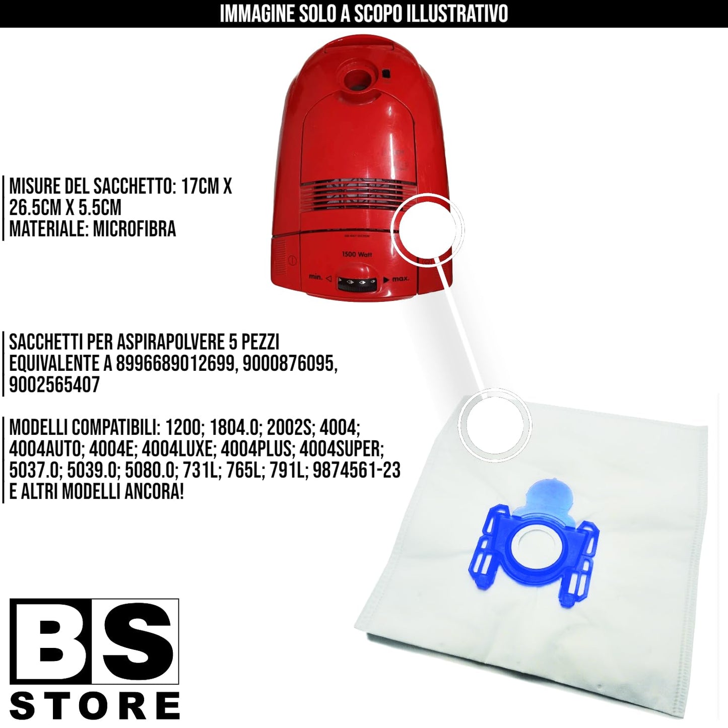 BSSTORE Sacchetti Per Aspirapolvere In Microfibra 5 Strati 5 Pezzi Equivalente A 9002565407 Compatibile Con Vari Marchi E Modelli