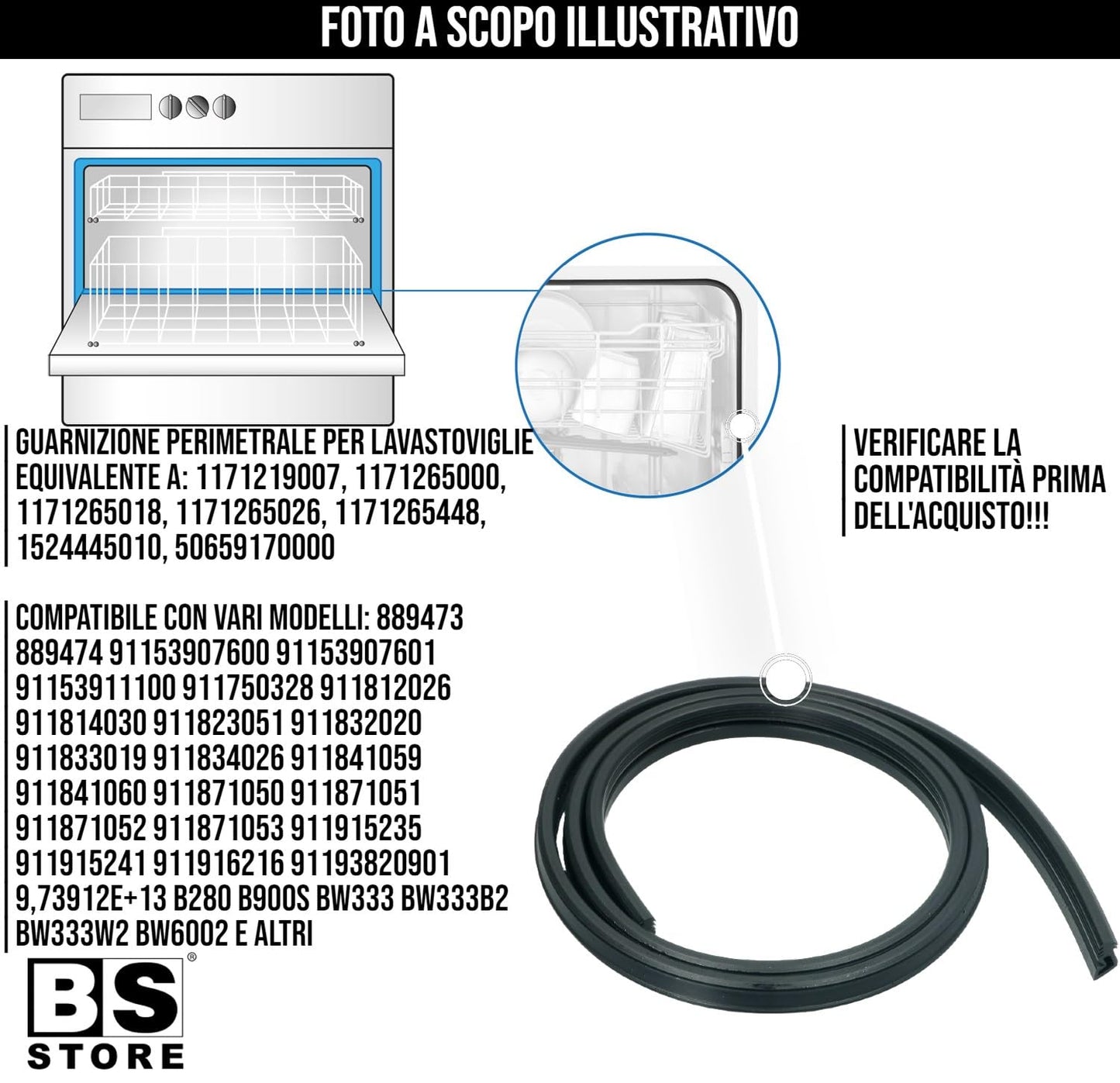 BSSTORE Guarnizione Per Lavastoviglie Equivalente A 1171265448 Compatibile Con Vari Marchi E Modelli