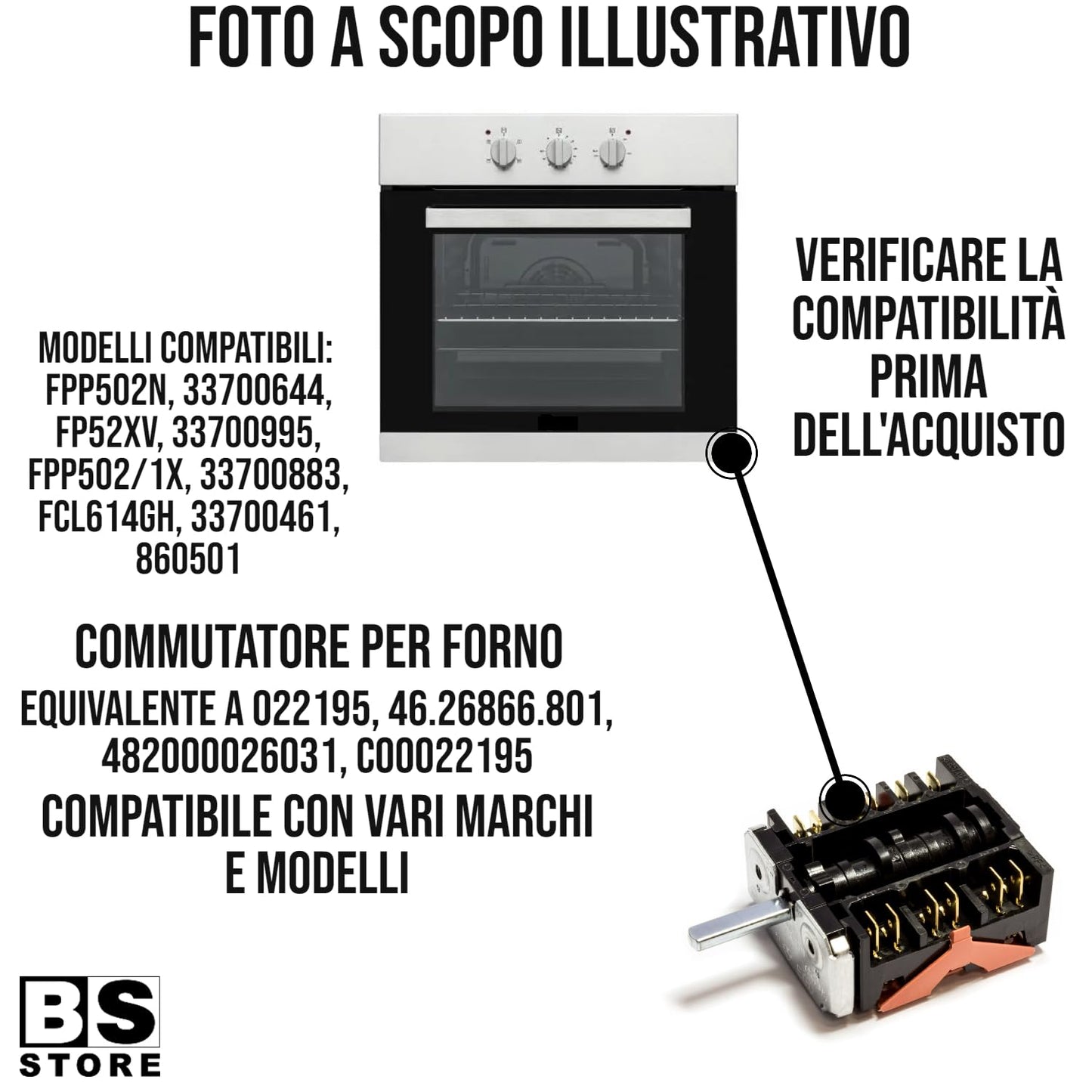 BSSTORE Commutatore Per Forno Equivalente A 46.26866.801 Compatibile Con Vari Modelli