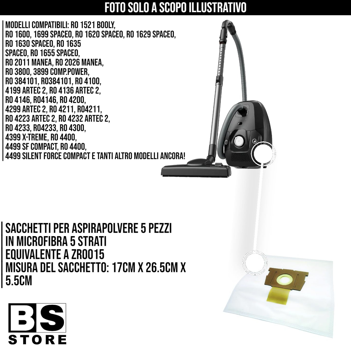 BSSTORE Sacchetti Per Aspirapolvere Microfibra 5 Strati 5 pezzi Equivalente A ZR0015 Compatibile Con Vari Marchi E Modelli