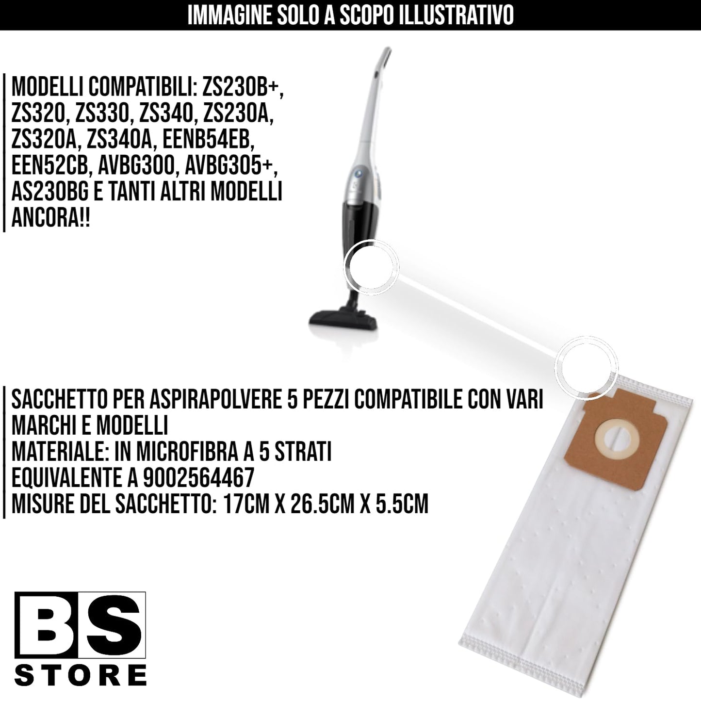 BSSTORE Sacchetto Per Aspirapolvere 5 Pezzi In Microfibra 5 Strati Equivalente A 9002564467 Compatibile Con Vari Marchi E Modelli