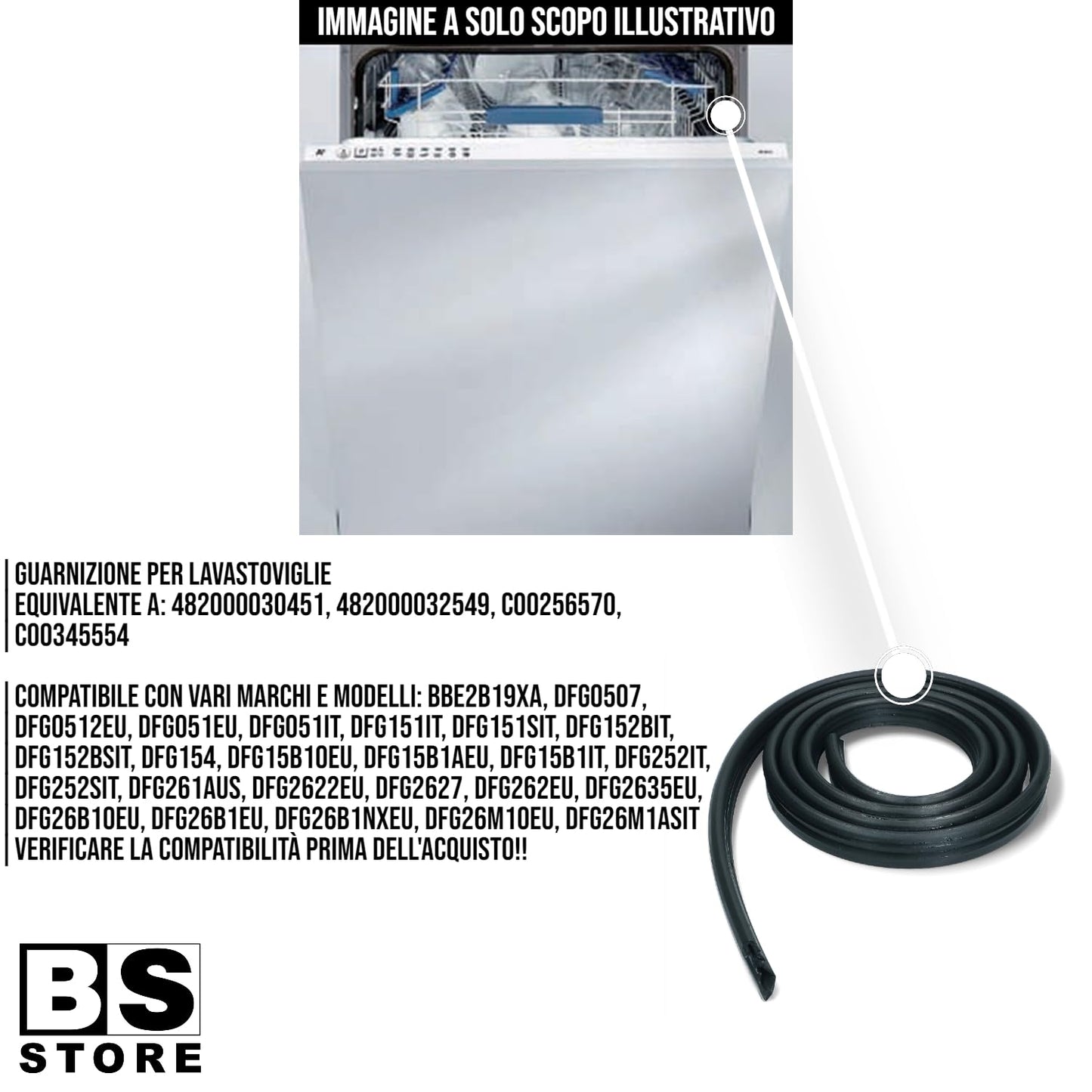 BSSTORE Guarnizione Lavastoviglie Equivalente A C00345554 Compatibile Con Vari Marchi E Modelli