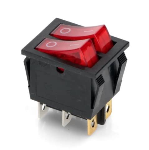 BSSTORE Interruttore Doppio Rosso Luminoso A 6 Contatti 15A, 250V - 20A, 125V. Made In Italy
