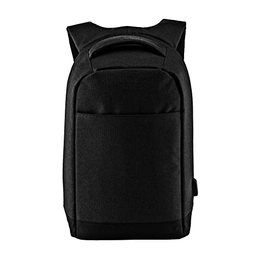 BSSTORE Zaino Porta PC con Chiusura Antifurto, Presa USB, Schienale Rinforzato, Cerniera Nascosta sul Retro per Protezione Furti | Nero