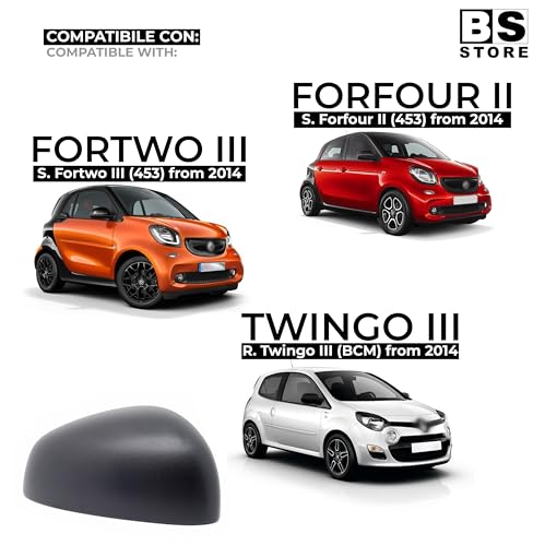 BSSTORE Calotta Specchietto Retrovisore Nera per S. Fortwo, Forfour (453) 2014, R. Twingo (BCM) 2014
