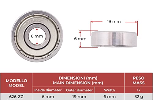 BSSTORE 626-ZZ Cuscinetti a Sfera 6x19x6mm, Doppia Schermatura in Metallo 626Z Acciaio Cromato Sfere a Gola Profonda a Doppio Schermo Radiale