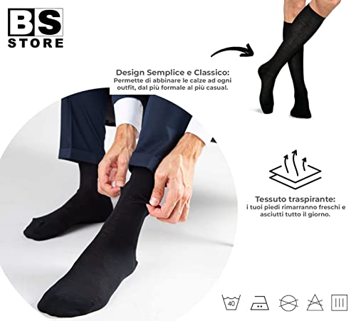 BSSTORE Calze Lunghe Uomo in Filo di Scozia Nere Taglia Unica 40/46