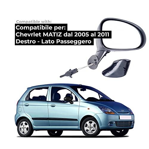 BSSTORE Specchietto Retrovisore Esterno Nero per Matiz dal 2005 al 2011 (M200, M250) con Regolazione Manuale
