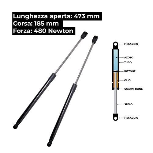 BSSTORE Coppia Molle a Gas Pistoncini Cofano Posteriore per F. Idea 2003, L. Musa 2004 (350) | Z00034