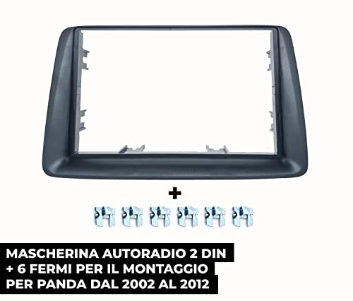 BSSTORE Mascherina 2DIN Adattatore Autoradio Cornice Stereo per Panda dal 2003 al 2012 con Kit Fissaggio - Grigio