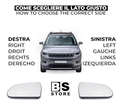 BSSTORE Vetro Specchio Retrovisore Asferico Termico per JE€P COMPASS (MP, M6) dal 2017 in poi