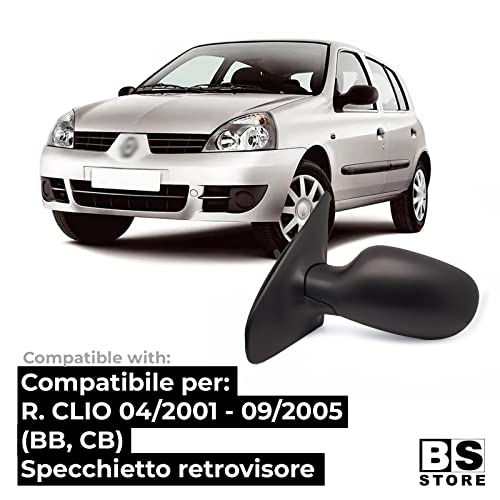 BSSTORE Specchietto Retrovisore Esterno Nero per R. CLIO dal 2001 al 2005 con Regolazione Manuale