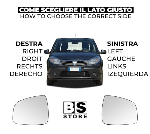 BSSTORE Piastra Vetro Specchio Retrovisore per DUSTER 2013, LOGAN 2008, SANDERO 2008