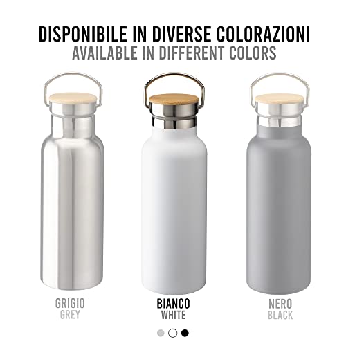BSSTORE Borraccia Termica con Tappo a Vite in Bambú con Manico in Acciaio Inossidabile con Doppia Parete Isolante - 500 ml - Bottiglia Termica, Thermos, Riutilizzabile per Sport, Palestra, Viaggi
