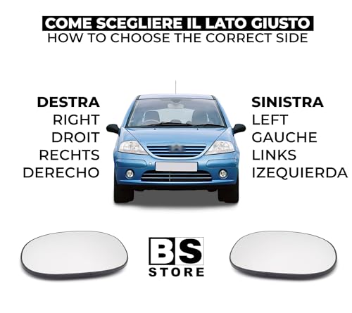BSSTORE Piastra Vetro Specchio Retrovisore Termico per CTR C2 2003, C3 2002, Picasso 2000 | PGT 1007 '05