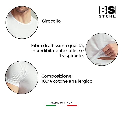 BSSTORE Maglia Intima Uomo Girocollo in Cotone T-Shirt Bianca Manica Corta con Bordino Ribattuto