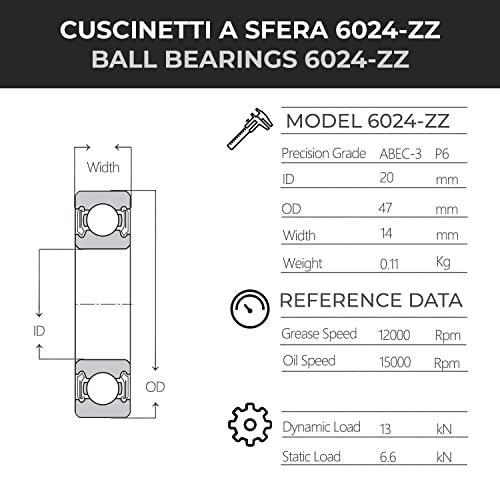 BSSTORE 6204-ZZ C3 Cuscinetti a Sfera 20x47x14mm, Doppia Schermatura in Metallo 6204-2Z/C3 Acciaio Cromato per Lavatrici Equivalente a C00002591, 481252028066, 55X1371