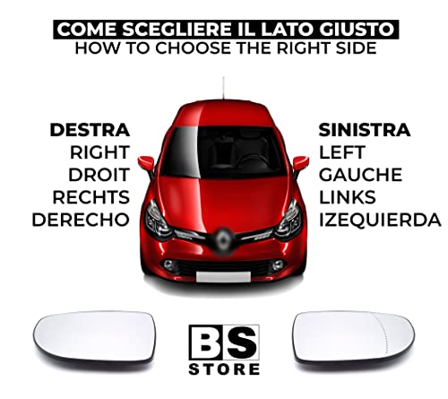 BSSTORE Piastra Vetro Specchio Retrovisore Termico per CLIO 4, CAPTUR, MICRA 5, ZOE (Sinistro - Lato Conducente Asferico)