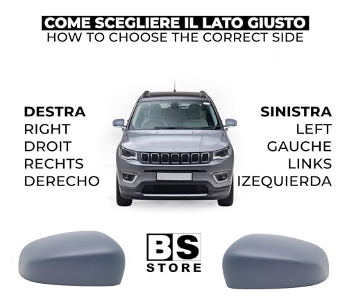 BSSTORE Calotta Specchietto Retrovisore da Verniciare con Primer per JE€P COMPASS (MP, M6) dal 2017
