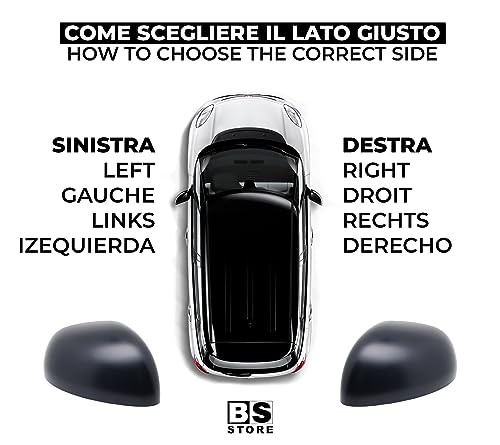 BSSTORE Calotta Specchietto Retrovisore Nera per F!at 500L (351, 352) dal 2012 in poi