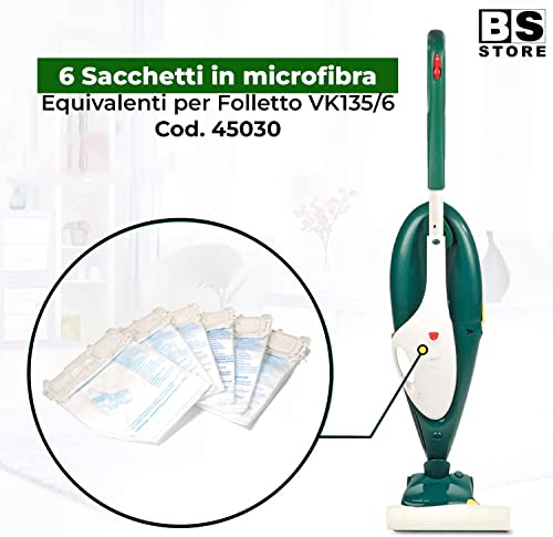 BSSTORE Kit 6 Sacchetti + Filtro Igienico Hepa + Griglia Filtro Protezione Motore Compatibile per Folletto VK135 VK136