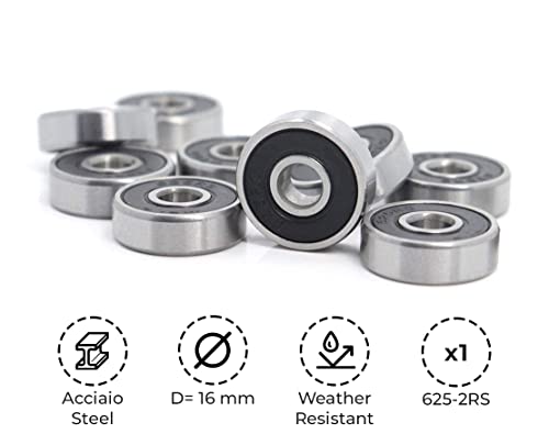 BSSTORE 625-2RS Cuscinetti a Sfera 5x11x4mm, Doppia tenuta in gomma 625RS Acciaio Cromato Sfere a Gola Profonda a Doppio Schermo Radiale