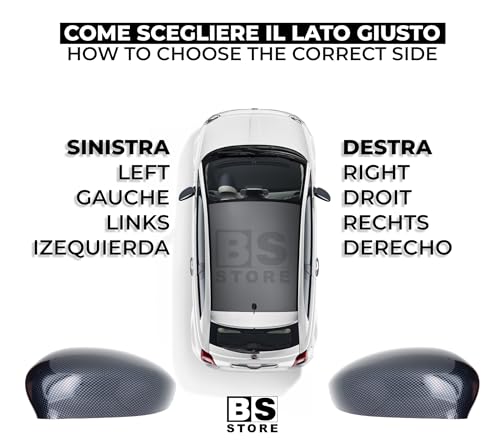 BSSTORE Calotta Specchietto Retrovisore da Verniciare con Primer per F!AT 500 (312) dal 2007 in poi