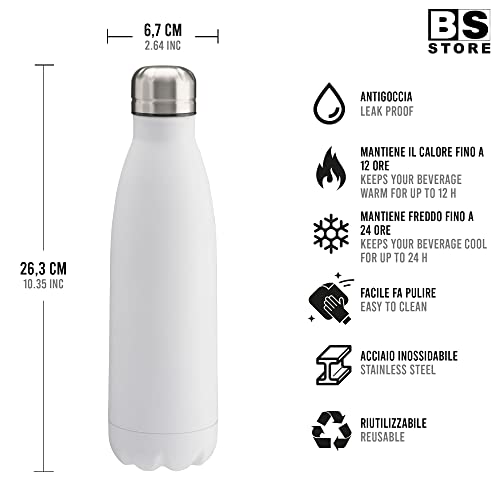 BSSTORE Borraccia Termica con Doppia Parete Isolante in Acciaio Inossidabile - 500 ml - Bottiglia Termica, Thermos, Riutilizzabile per Sport, Palestra, Viaggi