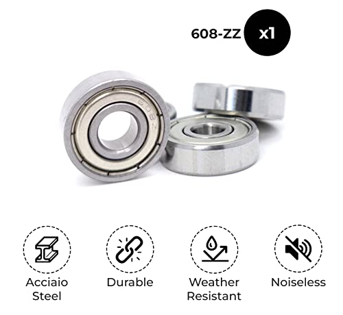 BSSTORE 608-ZZ Cuscinetti a Sfera 8x22x7mm, Doppia Schermatura in Metallo 608Z Acciaio Cromato per Skateboard, Pattini e Spinner