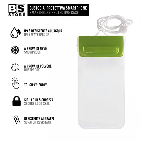 BSSTORE Custodia Portacellulare Smartphone Impermeabile Trasparente con Cordino Regolabile | Porta documenti da mare | Subacquea per Mare, Piscina, Nuoto, Canoa